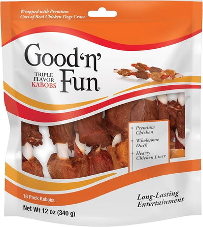 Good ’n’ Fun Triple Flavor Kabobs 18 Count, Rawhide Snack for All Dogs (3 Pack)