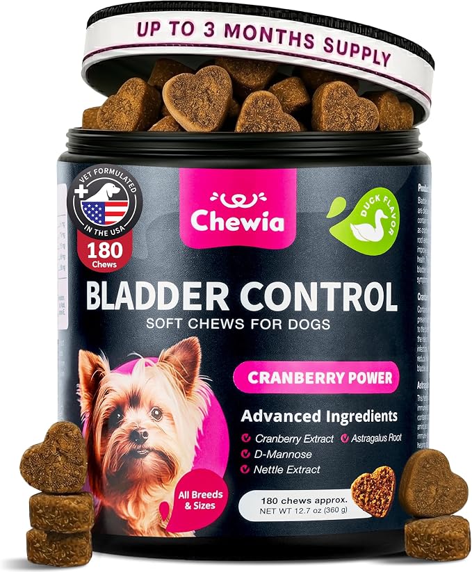 Dog UTI Treatment - Dog Cranberry Supplement for Bladder & Kidney Health, Urinary Tract, Incontinence Support - Cranberry Supplement for Dog Incontinence - Bladder Control Cranberry Chews