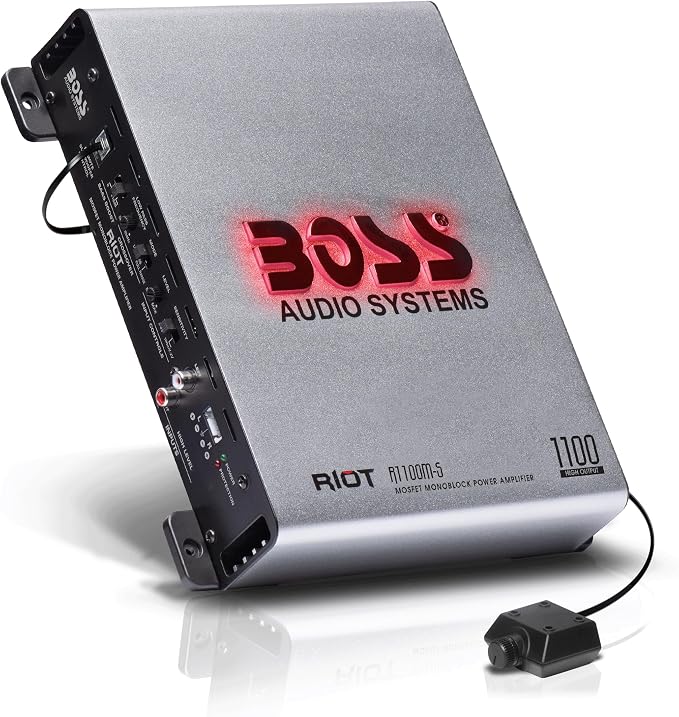 BOSS Audio Systems R1100M-S Monoblock Car Amplifier - 1100 High Output, 2-8 Ohm Stable, Low/High Level Inputs, Low Pass Crossover, MOSFET Power Supply