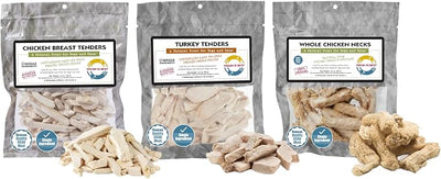 Fresh Is Best Raw Freeze Dried Treats for Dogs & Cats – Chicken Breast, Turkey Tenders, and Chicken Necks Freeze Dried Dog Treats Bundle – Single Ingredient Dog Treat in Resealable Bag – Made in USA