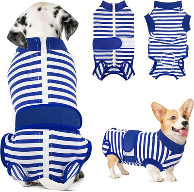 Lukovee Recovery Suit for Dogs, Zipper On Recovery Suit for Female Male Dog, Onesie Abdominal Wounds Cone E-Collar Alternative Prevent Licking Spay Recovery Suit (M, BL)