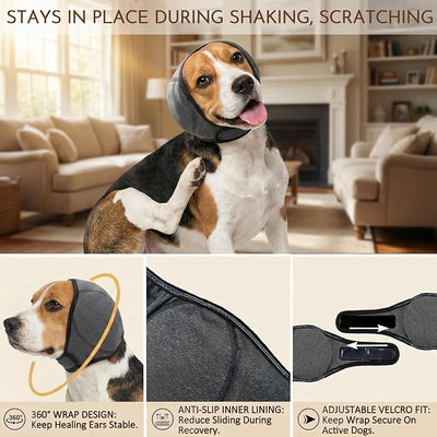 HOFi No-Shake Ear Wraps for Dogs: Stop Head Shaking & Ear Flapping During Aural Hematoma Recovery - Secure No-Slip Fit After Surgery - Cone Alternative for Beagle/Border/Frenchie Medium Breed