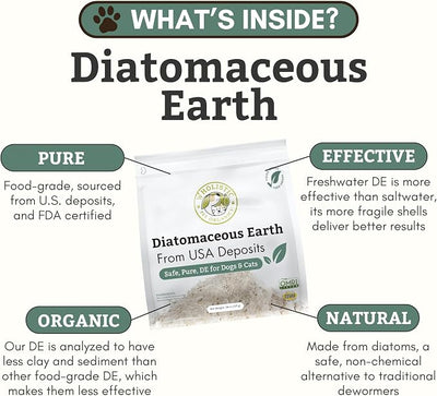 Wholistic Pet Organics Diatomaceous Earth - Food Grade for Dogs & Cats - 26 Oz - Multi Use Powder - Pet Safe Non-Chemical Freshwater Sourced Silica Supports Overall Health - Made in USA - 210 Scoops