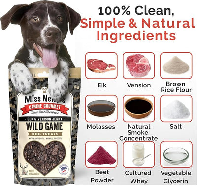 Miss Nelly's - Heart of The Wild – All Natural Elk & Venison Jerky Dog Treats - Made in USA Only - Minimally Processed Dog Treats - 12 oz