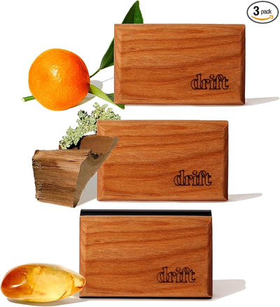 Drift Car Air Freshener - The Original Wood Air Freshener - Car Odor Eliminator - Long Lasting Scent - Metal Clip - Essential Oils - Clean Ingredients - Variety 3 Pack Starter Kit - CLIP INCLUDED