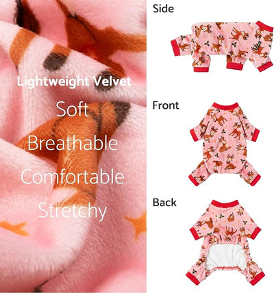 Fitwarm Christmas Reindeer Dog Pajamas, Christmas Clothes for Small Dogs Girl, Holiday Pet Outfit, Pink, Red, XXL