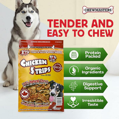 Chewmasters Chicken Strips - Real Chicken, High Protein, Easy to Chew Chicken Dog Treats, No Preservatives Training Snacks for All Breeds, 100% Natural Dog Snacks, 2 lb Bag