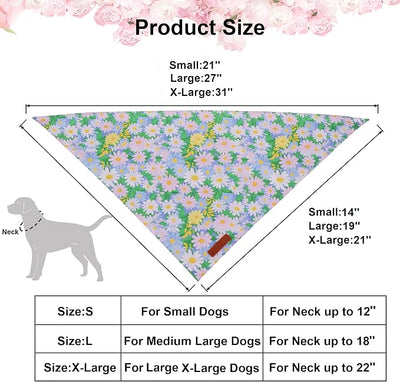 ADOGGYGO Floral Dog Bandanas, Spring Summer Daisy Pet Scarf, Premium Fabric, Purple Pink Flower Bandanas for Medium Large Dogs (Large)