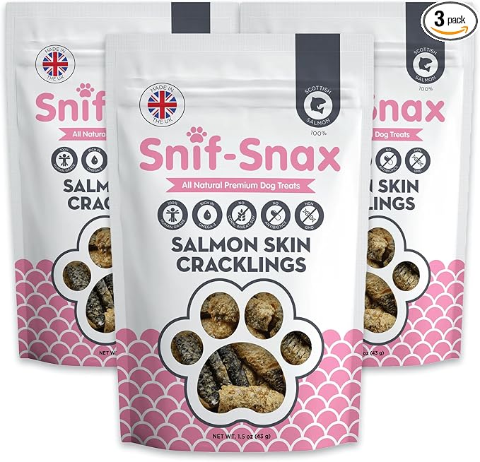 Snif-Snax Salmon Skins Dog Treats (1.5oz, 3-Pack) – Single Ingredient, Grain Free, Human-Grade, Healthy Dog Treats with Omega-3s for Skin, Coat & Joint Support