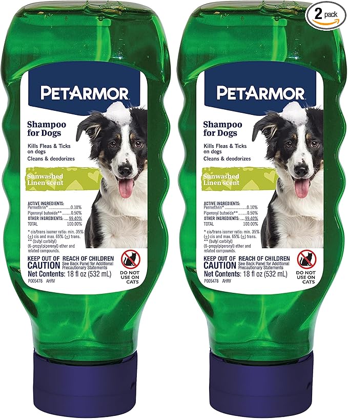 PetArmor Flea & Tick Protection Shampoo for Dogs, Sunwashed Linen Scent, 18 oz (Pack of 2)