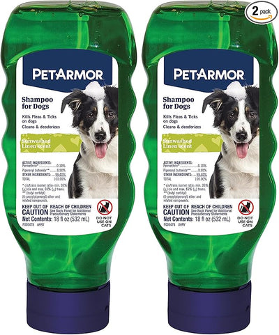 PetArmor Flea & Tick Protection Shampoo for Dogs, Sunwashed Linen Scent, 18 oz (Pack of 2)