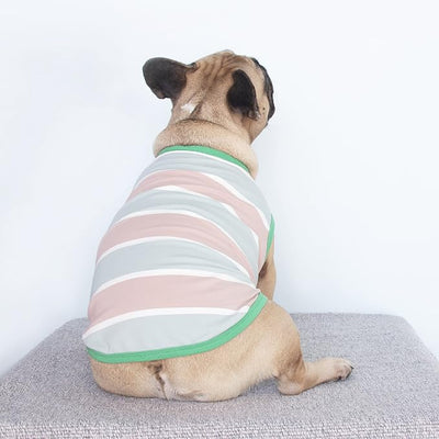 iChoue English Bulldog T Shirts 100% Cotton Striped Clothes for Medium Dogs Tank Tops Vest Large French Frenchie Pug Boston Terrier Pitbull Summer Pink Stripes - XL