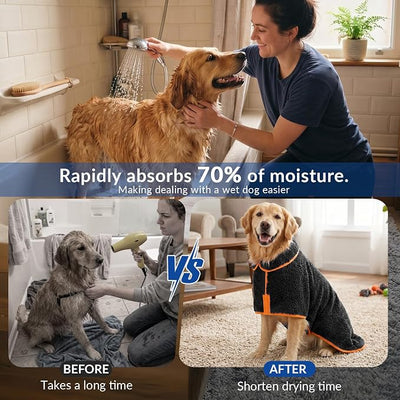 Bienbee Dog Bathrobe, Quick Drying Super Absorbent Pet Robes for Small Medium Large Dogs, Drying Coat for After Bath & Swim, Warm & Cozy Dogs Towels, Dog Puppy Bath Supplies, Black L