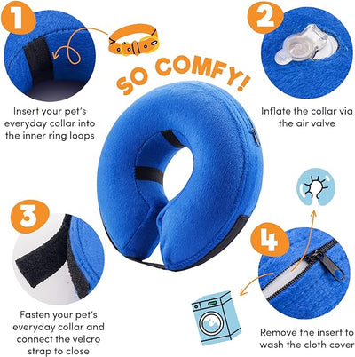BENCMATE Inflatable Dog Cone Collar Alternative, Soft Dog Cone for Small Medium Large Dogs and Cats, Neck Recovery ECollar Donut Collar After Surgery (Large, Blue)