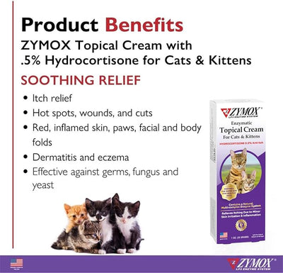 Zymox Cat & Kitten Topical Cream w/ .5% hydrocortisone - 1 oz. Tube