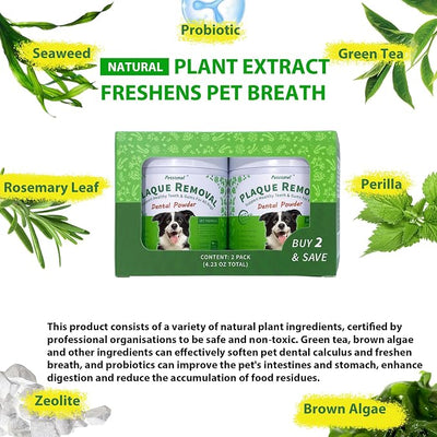 Petstoral 2-Pack Plaque Removal Natural Dental Powder, Dog Dental Care and Bad Breath Treatment, Dog Teeth Cleaning Powder for Healthy Teeth & Gums for All Dogs