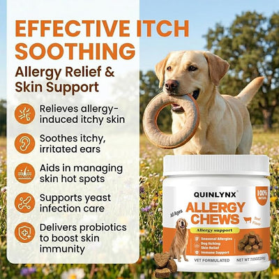 Allergy Chews for Dogs, Dog Probiotics, Yeast Support, Itchy Skin & Ears Relief, Hot Spots Support, for All Breeds & Sizes, 200g Soft Treats