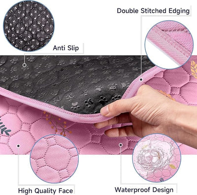 Sunheir Washable Pee Pads for Dogs Large 24" x 72" 2-Pack Reusable Puppy Pads Pet Training Pads, Absorb Dog Mats, Whelping Pad, Non-Slip Protects Against Urine Leakage, Runner Rug (Leaves - Pink)