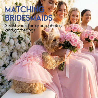 ASENKU Dog Dress Pet Wedding Dress Princess Lace Puppy Birthday Party Outfit Formal Apparel Girl for Small Medium Dogs Cats (Large, Pink)