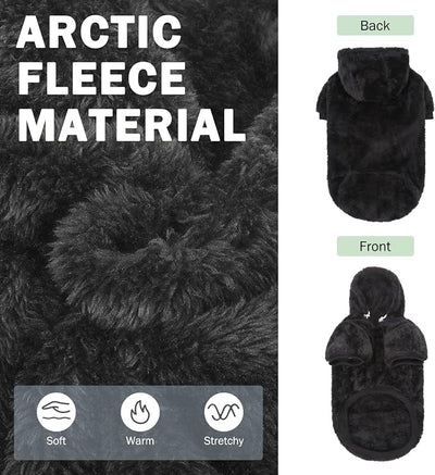 SCENEREAL Fleece Dog Sweaters Hoodie for Small Medium Large Dogs Girls Boys, Plush Fuzzy Dog Clothes Hoodies with Leash Hole, Winter/Fall Puppy Cold Weather Coat, Sherpa Hooded Sweatshirt, Black ML