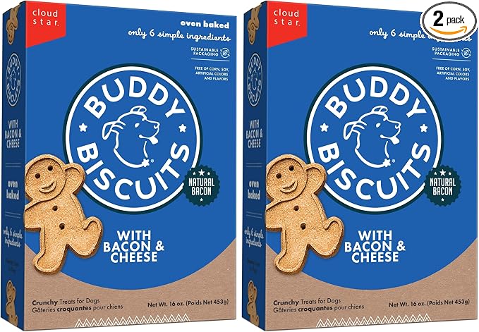 Buddy Biscuits 16 oz. Box of Crunchy Dog Treats Made with Bacon & Cheese (Pack of 2)