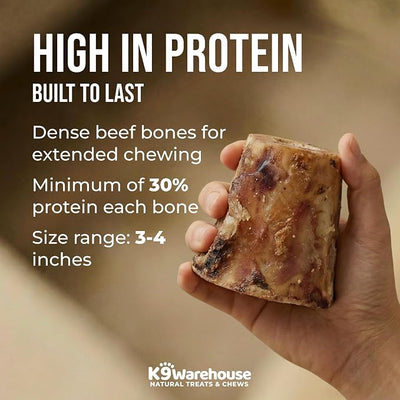 K9warehouse USA Beef Marrow Bones for Dogs – Long Lasting Dog Bones for Aggressive Chewers – All Natural Single Ingredient Beef Treats – Small, Medium, Large & XL Dogs – 3 Pack