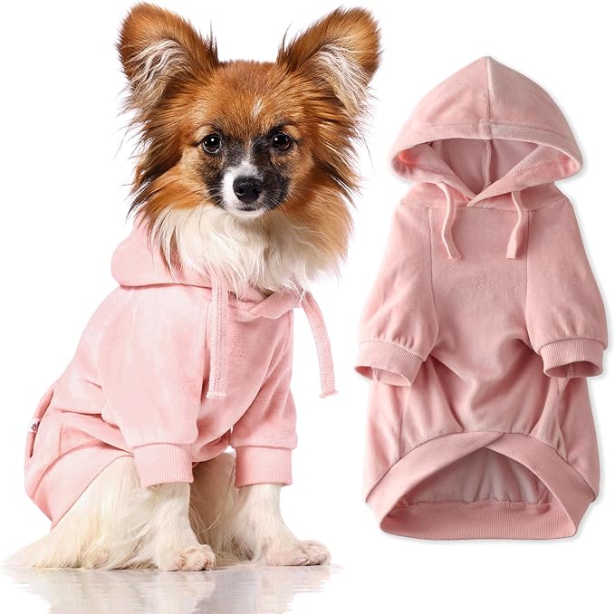 Pet Passion Cooper II Organic Cotton Velour Dog Hoodie Pet Coat for Small, Medium and Large Dogs, Pink, Large