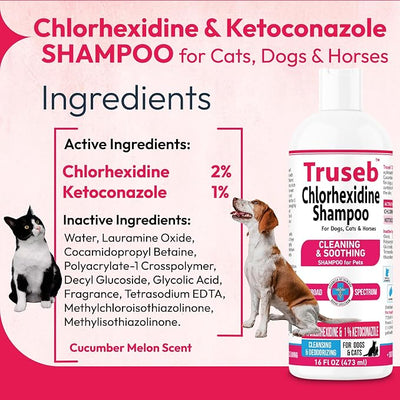 Truseb Topical Ketoconazole and Chlorhexidine Shampoo for Dogs, Cats, and Horses with Aloe - 32 oz (Ketoconazole & Chlorhexidine Shampoo, 32 oz)