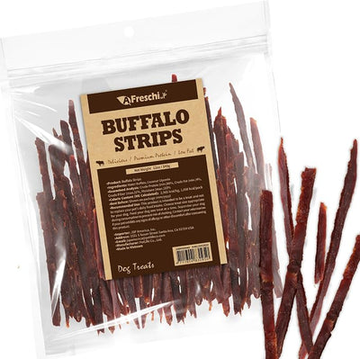 AFreschi Buffalo Dog Treats, All-Natural, High Protein, Low Fat, Human Grade Puppy Chews – Healthy Grain-Free Training Treats, 12oz Jerky Strips