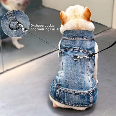 Dog Jean Jacket Pet Blue Denim Coat for Puppy Small Dogs Fashion Classic Overalls Girl Male Boy Cat Costumes Vintage Washed Vest Clothes Outfit Shirts (Blue, X-Large)
