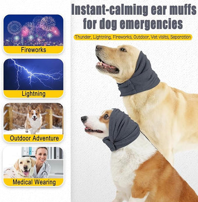 Meifsou Quiet Ears for Dogs - Adjustable Ear Covers for Noise, No Shake Dog Head Wrap, Dog Calming Hood for Thunder, Lightning, Fireworks, Vet Visits, Polyester and Stretch Cotton Blend, Grey M