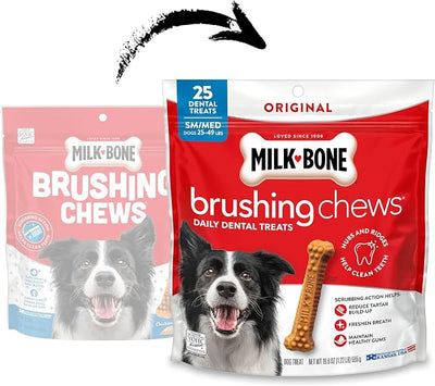 Milk-Bone Brushing Chews Original Chicken Flavor Daily Dental Dog Treats, Small/Medium, 19.6 Oz. Bag