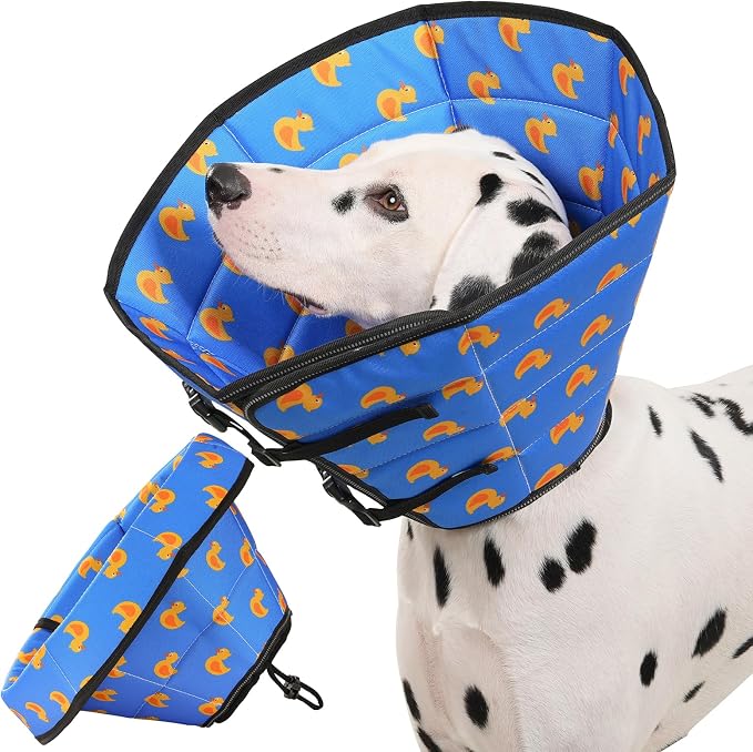 Avont Dog Cone Alternative, Adjustable Soft Comfy Foldable E Cones for Medium Large Dogs After Surgery, Escape-Proof Elizabethan Collar for Surgical Wound Recovery Stop Licking -Duck(L)