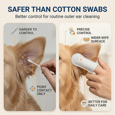 Dog Ear Wipes - 150 Count Finger Ear Cleaner for Cats, Alcohol Free Plant Based Ear Cleaning, Remove Wax Dirt Odor