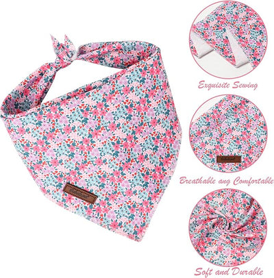 Floral Dog Bandana - Soft Spring Summer Wildflowers Dog Neck Scarf, Cute Pet Bib for Medium Large Dogs, Kawaii Photo Dogs Cats Prop for Daily Use Parties & Pet Photography L