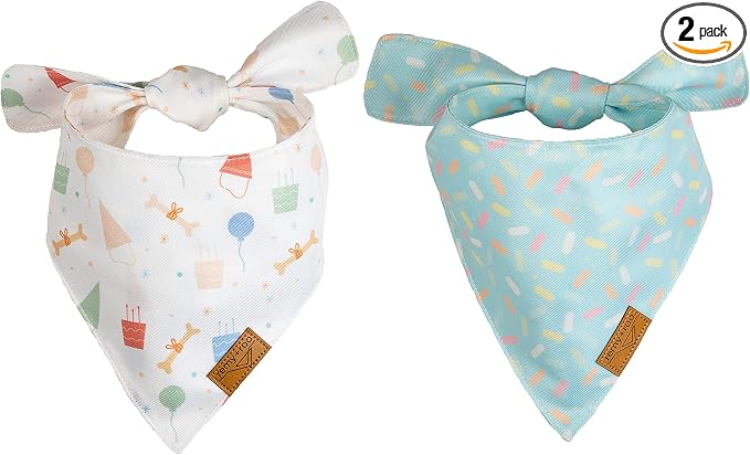 Remy+Roo Dog Bandanas - 2 Pack | Birthday Set | Premium Durable Fabric | Patented Shape | Adjustable Fit | Multiple Sizes Offered (Large)