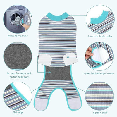 2 Packs Breathable Cotton Dog Recovery Suit for After Neuter Spay Abdominal Wounds Protector, Professional Anti-Licking Onesies for Male Female Pets Surgery Bandages, Large Textured Blue Purple