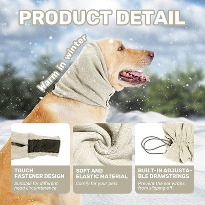 Dog Calming Hoodie, No Shake Ear Wraps for Dogs, Adjustable Dog Ear Muffs for Noise Protection, Ear Wrap Head Cover for Anxiety Relief & Hematoma (Pearl White, L(Head Circle:17.7"-23.6"))
