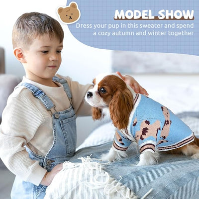 Small Dog Sweaters Cute Bear Knitted Dog Cardigans Clothes for Small Medium Dogs Soft Pet Puppy Cat Knitting Outfits Fall Winter Warm Boy Girl Dogs Knitwear Coat Apparel（Blue,Large）