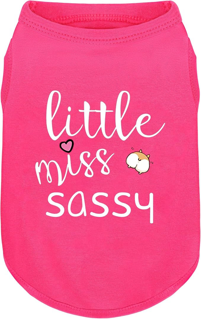 Pink Cotton Dog Shirt with 'Little Miss Sassy' Corgi Butt Print, Soft & Breathable Pet Apparel for Small to Large Dogs, All-Season Sleeveless Vest, Cute and Comfortable Dog Outfit.XS