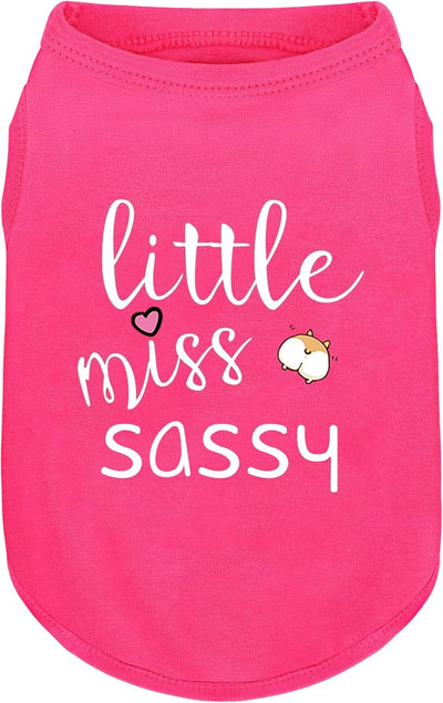 Pink Cotton Dog Shirt with 'Little Miss Sassy' Corgi Butt Print, Soft & Breathable Pet Apparel for Small to Large Dogs, All-Season Sleeveless Vest, Cute and Comfortable Dog Outfit.3XL