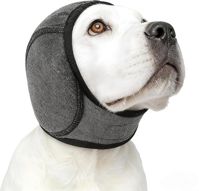 Dog Shower Cap, No Flap Ear Wraps for Dogs, Dog Ear Muffs for Bath – Waterproof Pet Ear Covers for Swimming & Noise Anxiety Relief (Grey, M (Head Circumference 14"-19"))