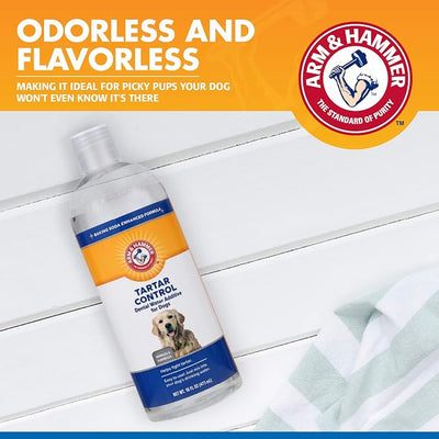 Arm & Hammer Clinical Care Dental Rinse for Adult Dogs, Odorless Flavorless Water Additive for Daily Plaque, Tartar, and Bad Breath Control, Baking Soda Enhanced Formula, 16 Fl Oz - 24 Pack