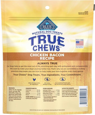 Blue Buffalo True Chews Dog Treats, Made in the USA with Natural Ingredients, Chicken Bacon Recipe, 12-oz Bag (Pack of 6)