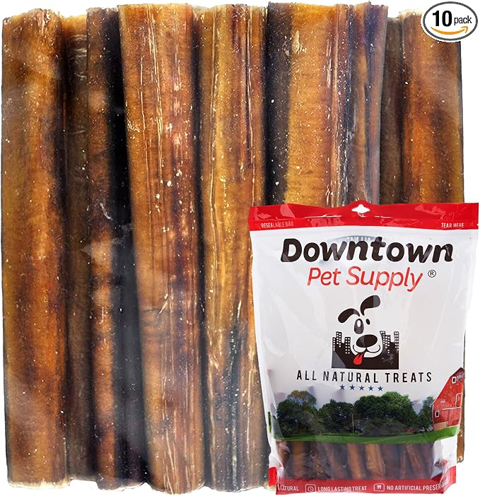 Downtown Pet Supply Jumbo Bully Sticks for Dogs - Natural Beef Chews, Low-Odor & Rawhide-Free, Long Lasting Dog Treats for Aggressive Chewers - Healthy, Safe & Delicious Chews Dogs Love (6" 10 Pack)
