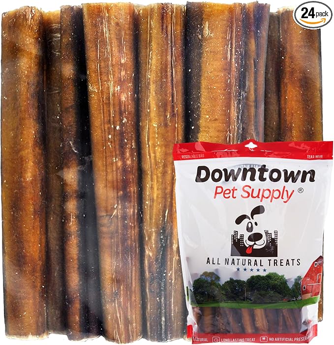 Downtown Pet Supply Jumbo Bully Sticks for Dogs - Natural Beef Chews, Low-Odor & Rawhide-Free, Long Lasting Dog Treats for Aggressive Chewers - Healthy, Safe & Delicious Chews Dogs Love (6" 24 Pack)