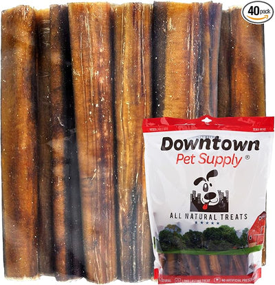 Downtown Pet Supply Jumbo Bully Sticks for Dogs - Natural Beef Chews, Low-Odor & Rawhide-Free, Long Lasting Dog Treats for Aggressive Chewers - Healthy, Safe & Delicious Chews Dogs Love (12" 40 Pack)