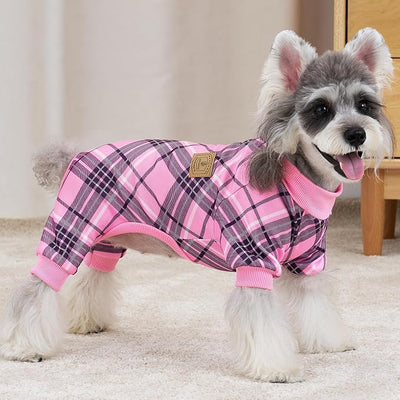 XPUDAC 4 Pack Plaid Dog Pajamas Outfits Cozy Doggy Clothes for Medium Large Dogs Girl Boy Puppy Onesie for Christmas Pet Pjs Jammies, 5XL