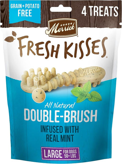 Merrick Fresh Kisses Natural Dental Chews, Toothbrush Shape Treat Infused With Real Mint, For Large Dogs - 4 ct. Bag