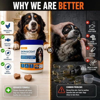 Omega 3 Fish Oil Soft Chews for Dogs — Allergy & Itch Relief, Skin and Coat Supplement for Shedding, Dry Skin, Hot Spots — EPA DHA, Wild Alaskan Salmon Oil — Chicken Flavor（Tester - 15Ct ）